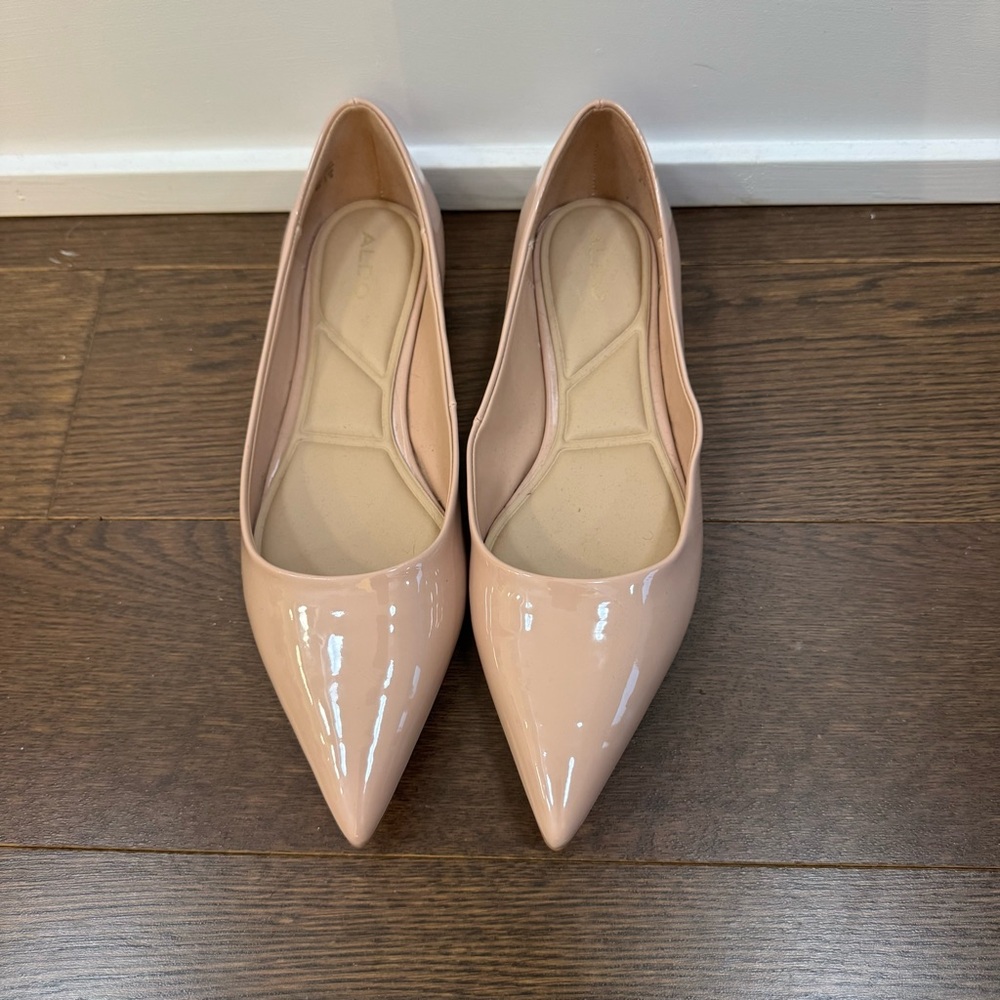 Aldo Nude-Pink Patent Pointy Toe Flats - Size 8